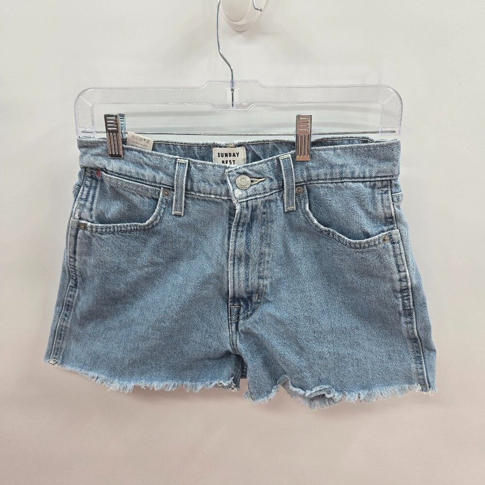 Aritizia Sunday Best Light Blue Raw Hem Jean Shorts Size 26